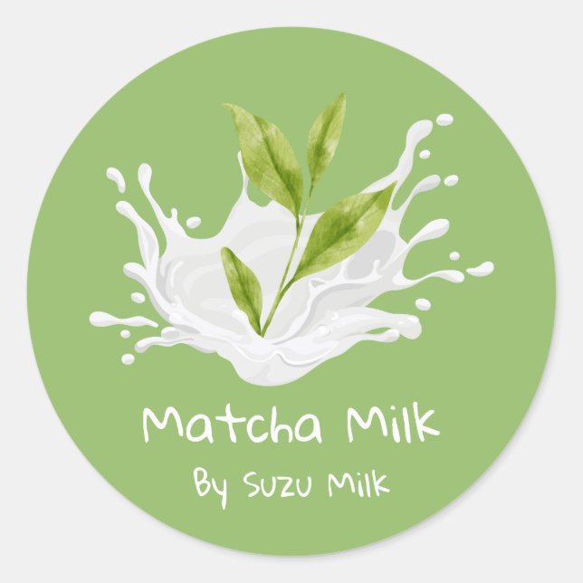 Étiquette de lait de thé vert matcha mignon simple (Devant)