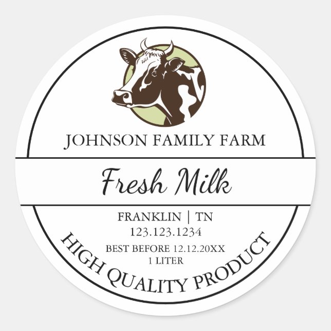 Étiquette de lait frais de ferme (Devant)