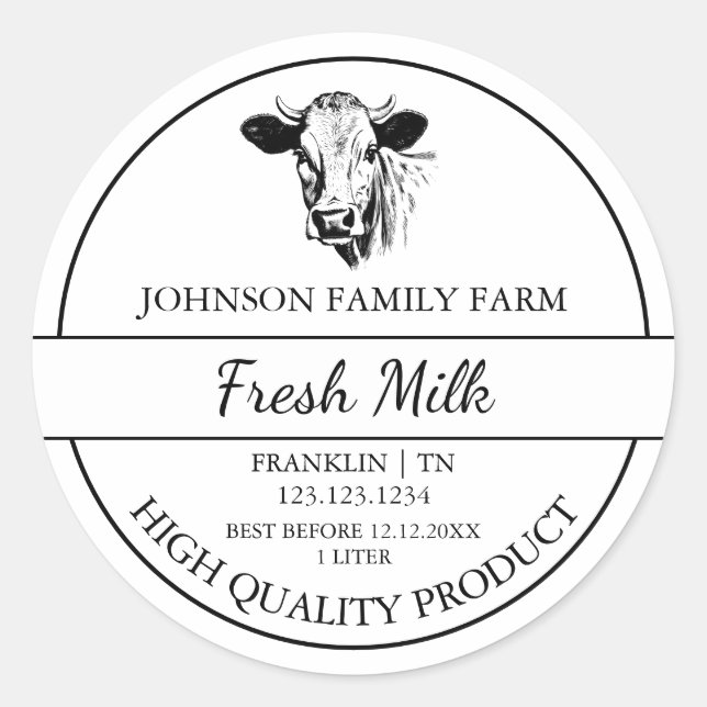 Étiquette de lait frais de ferme (Devant)