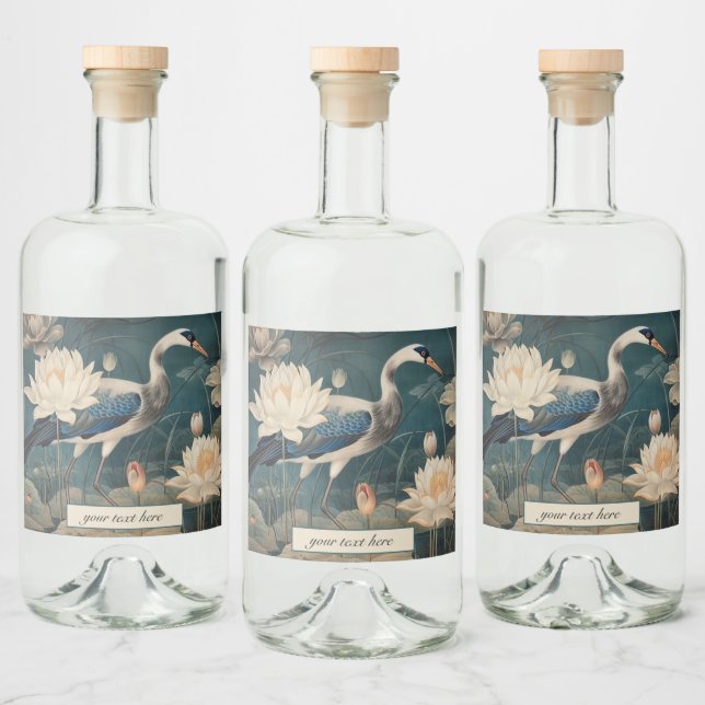 Étiquette de liqueur botanique personnalisée grue  (Bouteilles)