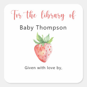 Étiquette de livre pour Baby Shower fraise, livres