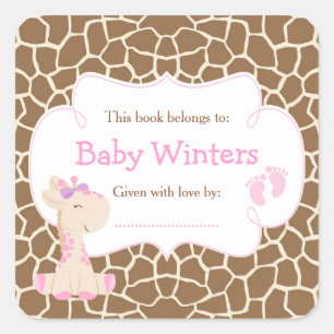 Étiquette de livre pour Baby Shower Girafe Rose Fi