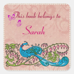 Étiquette de livre rose Vintage Peacock personnali