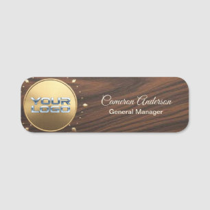Étiquette de luxe en bois avec logo doré