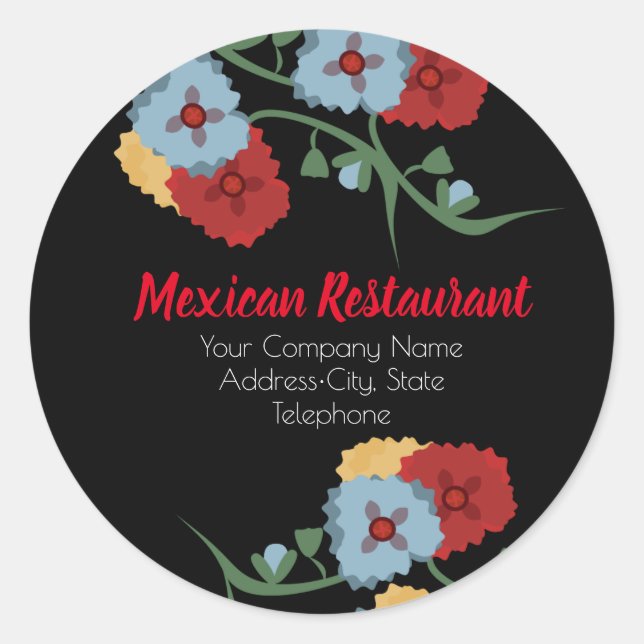 Étiquette de magasin de restaurant mexicain floral (Devant)