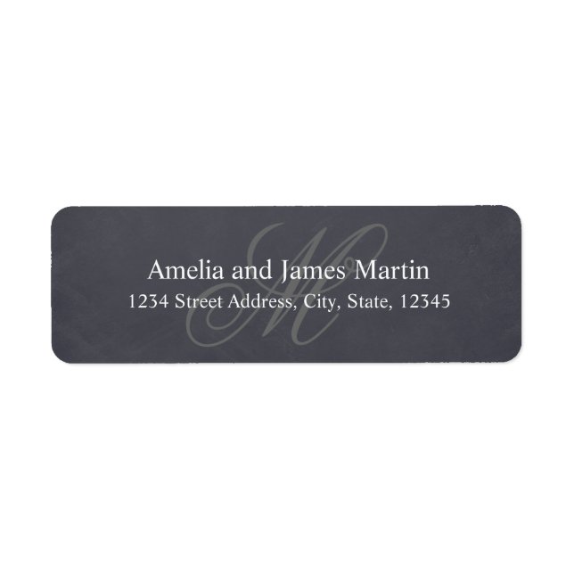 Étiquette de mariage à monogramme sur tableau noir (Devant)