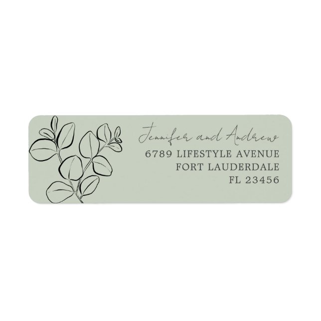 Étiquette de mariage aquarelle Eucalyptus vert sau (Devant)