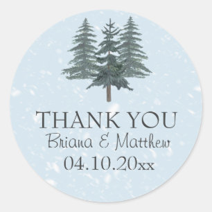 Étiquette de mariage Arbres de pin hivernaux verts