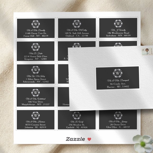 Étiquette de mariage avec monogramme argenté en fo (Créateur téléchargé)