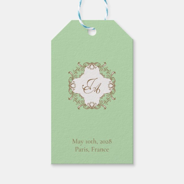 Étiquette de mariage baroque menthe (Devant)