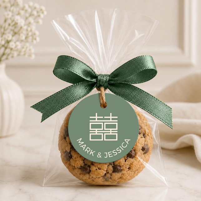 Étiquette de mariage Bonheur Double Vert Sauge Ron (Créateur téléchargé)