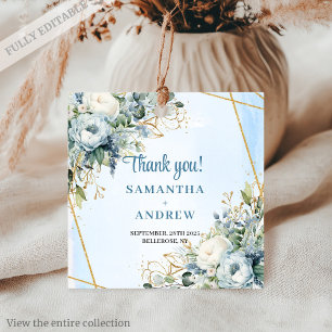 Étiquette de Mariage Botanique Bleu Poussiéreux Bl