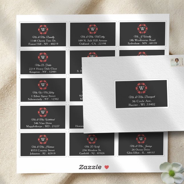 Étiquette de mariage de casino avec monogramme rou (Créateur téléchargé)