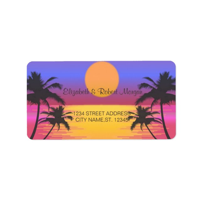 Étiquette de mariage de plage au coucher du soleil (Devant)
