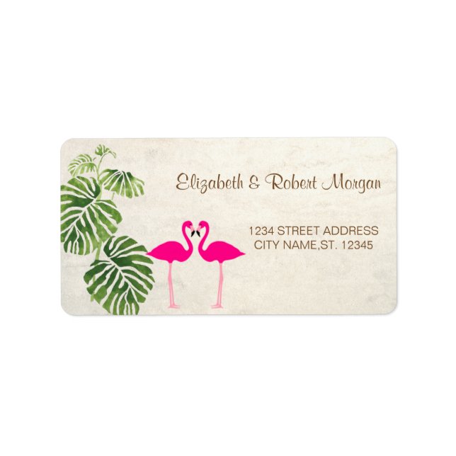 Étiquette de Mariage des Flamants Roses Tropicaux (Devant)