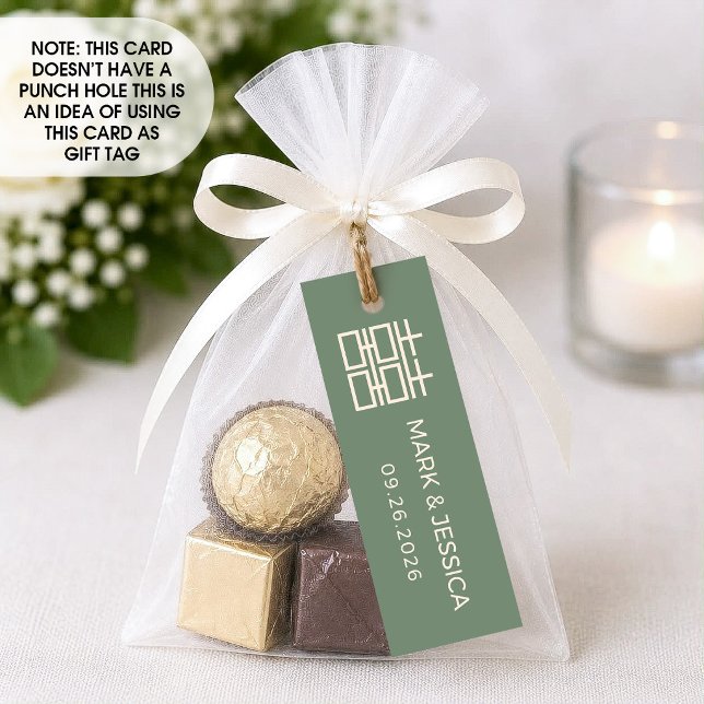 Étiquette de mariage Double Bonheur Vert Sauge (1x (Créateur téléchargé)