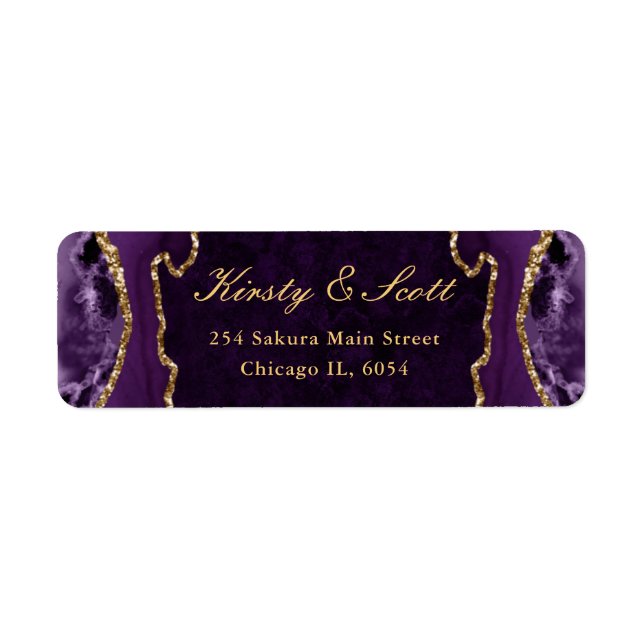 Étiquette de mariage en agate fausse pailletée vio (Devant)