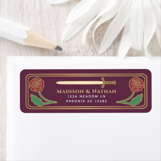 Étiquette de mariage épée dorée de fantaisie médié (En situation)