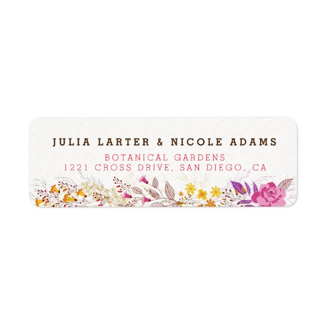 Étiquette de mariage Fleur de Boho Orange Violet (Devant)