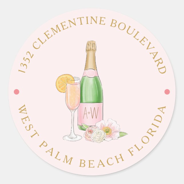 Étiquette de mariage Floral Champagne pour la réce (Devant)