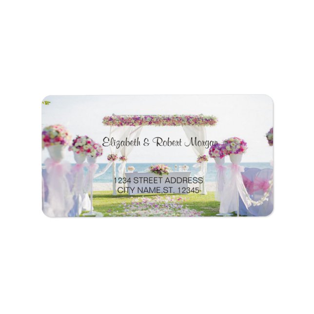Étiquette de mariage floral de mariage à la plage (Devant)