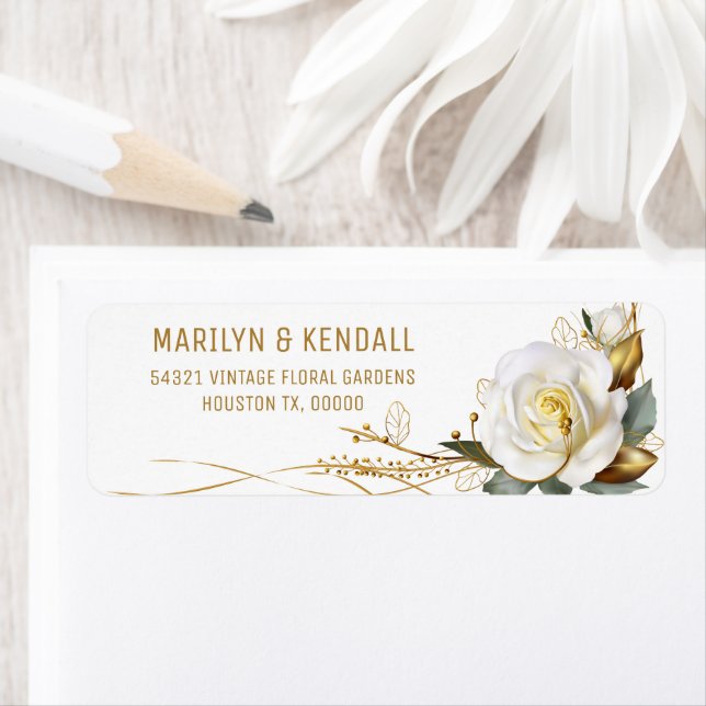 Étiquette de mariage floral organique or rose (En situation)