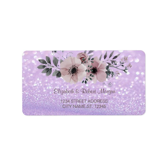Étiquette de mariage florale avec Bokeh pailleté é (Devant)