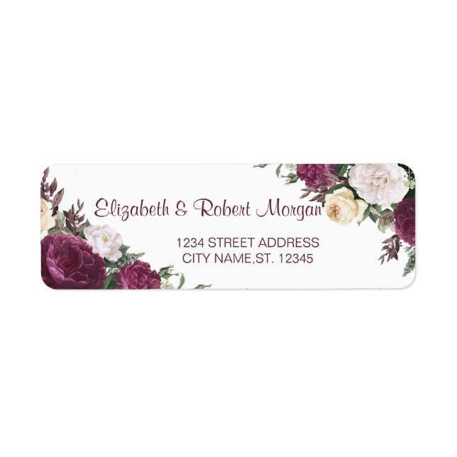 Étiquette de mariage florale bordeaux chic (Devant)