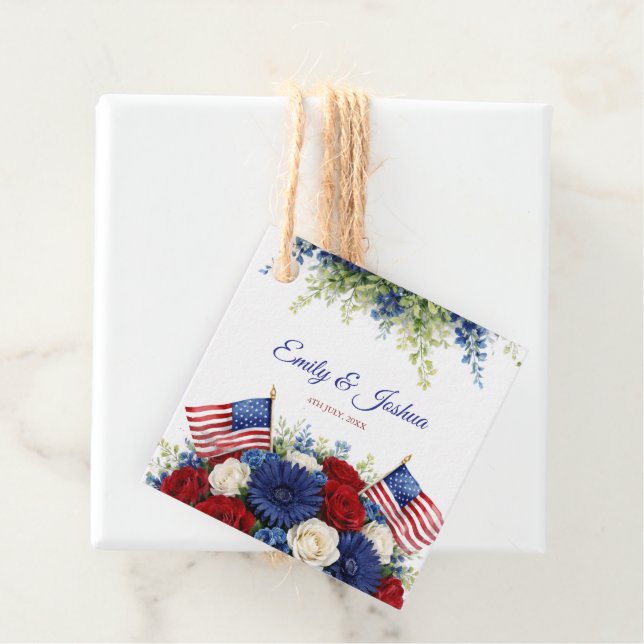 Étiquette de mariage florale Drapeau Américain 4 j (En situation)