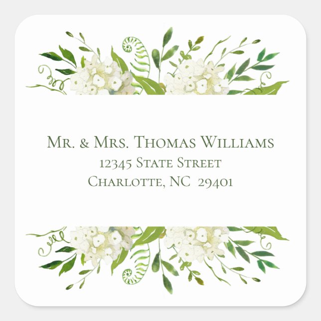 Étiquette de mariage florale Hortensia blanc (Devant)