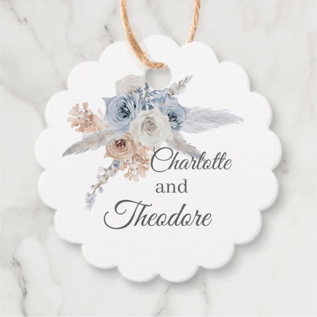 Étiquette de mariage Florale Pampas Bleu Poussiére (Devant)