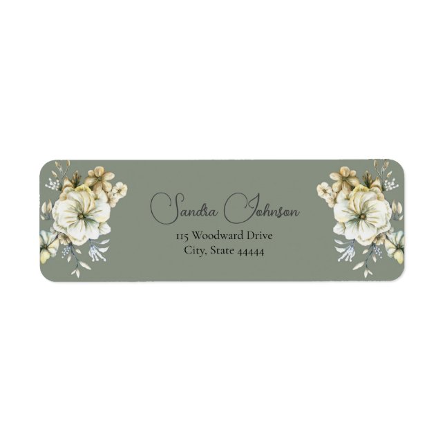 Étiquette de mariage florale vert sauge (Devant)