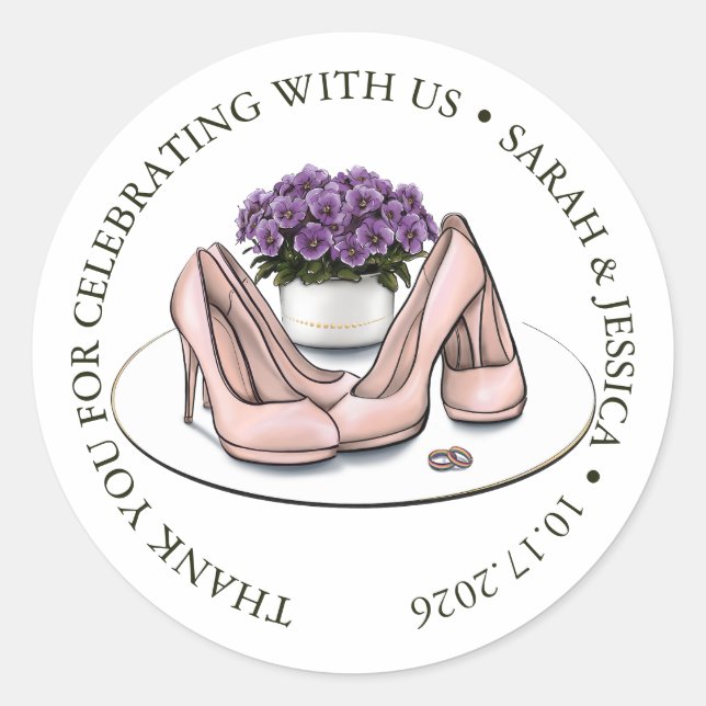 Étiquette de mariage lesbien Fleurs Violettes Élég (Devant)