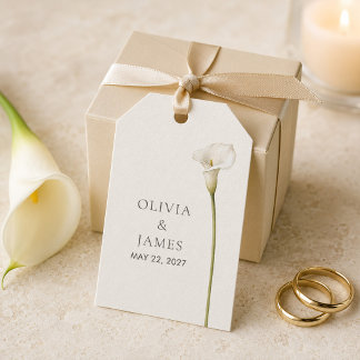 Étiquette de mariage moderne avec lys calla blanc