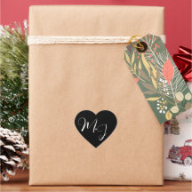 Étiquette de mariage noire avec texte de monogramm