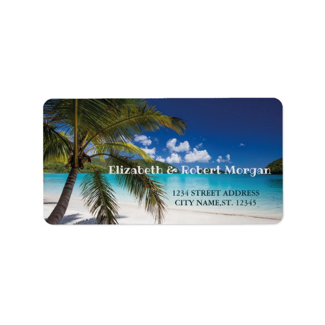 Étiquette de mariage Palmier de Plage Tropicale (Devant)