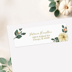 Étiquette de mariage Peach Floral Pumpkin automne