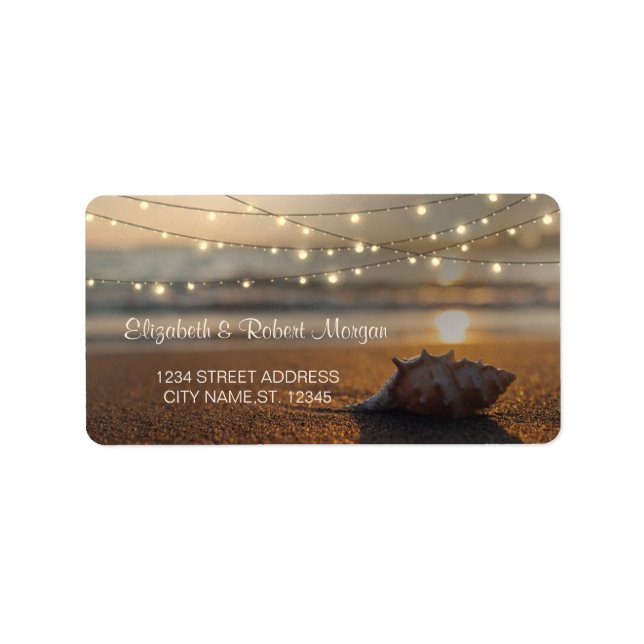 Étiquette de mariage sur la plage au coucher du so (Devant)