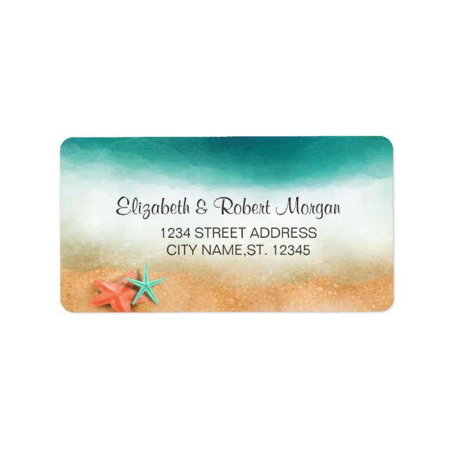 Étiquette de mariage sur la plage Étoile de mer ma (Devant)