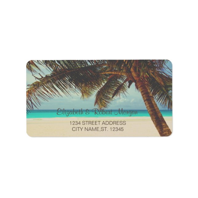 Étiquette de mariage tropicale de plage, palmier (Devant)