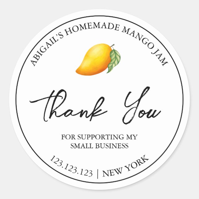 Étiquette de Merci de confiture Mango simple fait  (Devant)