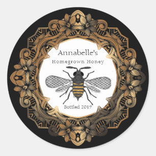 Étiquette de miel à cadre or fantaisie