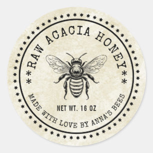 Étiquette de miel Acacia avec abeille vintage