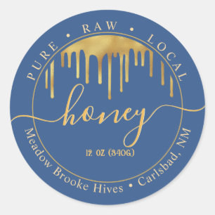 Étiquette de miel bleu Lavoirs dorés et police déc