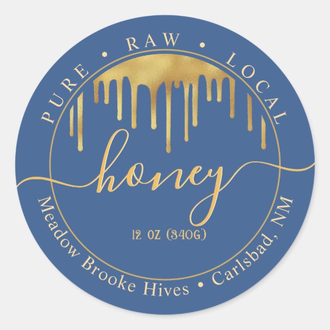 Étiquette de miel bleu Lavoirs dorés et police déc (Devant)