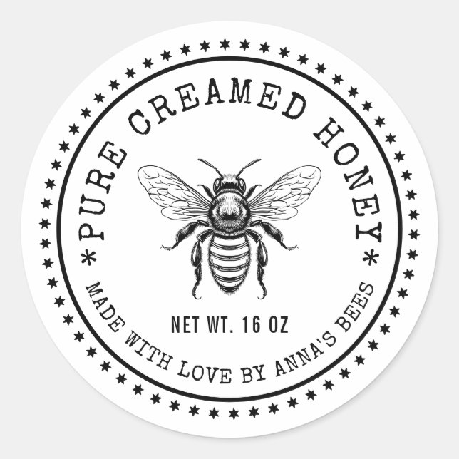 Étiquette de miel crémeux avec abeille de couleur  (Devant)