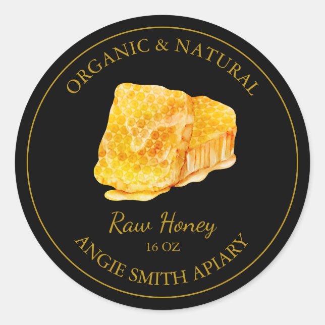 Étiquette de miel cru Gold Honeypeb | Black (Devant)