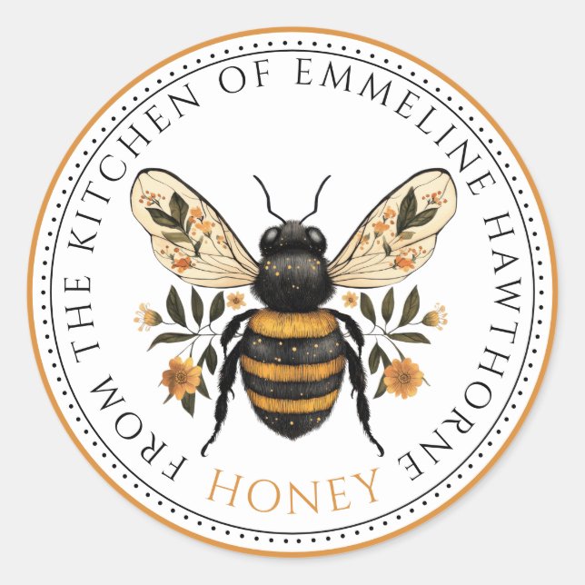 Étiquette de miel de abeille florale de la cuisine (Devant)