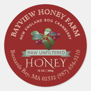 Étiquette de miel de canneberge avec canneberges