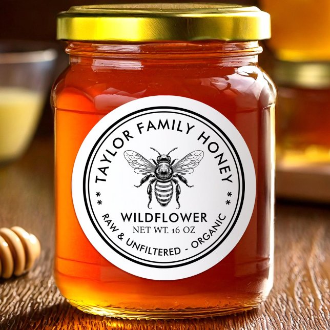 Étiquette de miel de fleur sauvage avec abeille de (Créateur téléchargé)